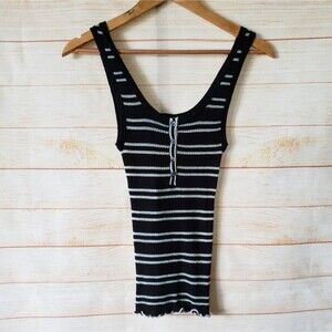 Generation Love Stretchy Striped Sleeveless Tank Top with Lurex and Lettuce Hem